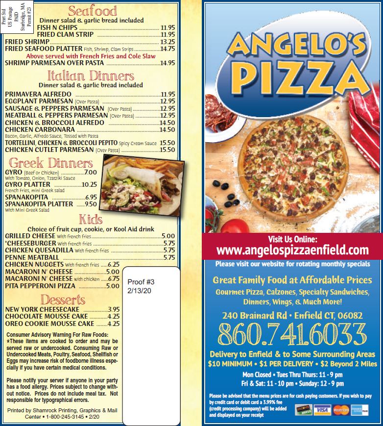 Angelo S Pizza Menu